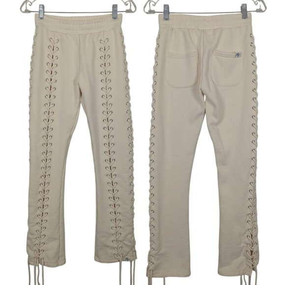 Hidden Cult Lace-Up Pants Joggers Women’s S Cream 100% Cotton Sweden Design - Picture 1 of 16